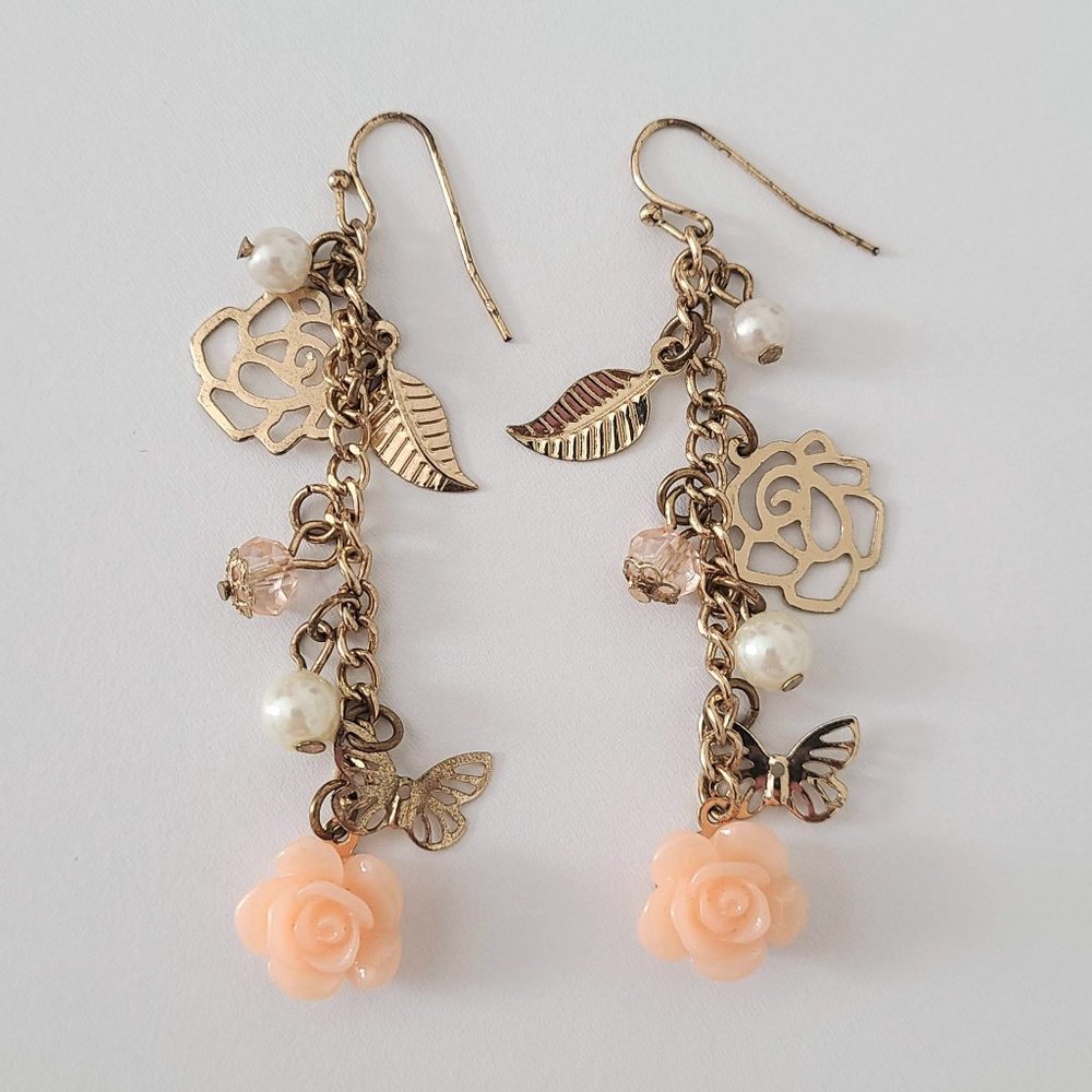 Gold Floral Pearl Drop earrings